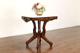 Victorian Eastlake Antique Carved Walnut & Marble Top Hall or LampTable #41946