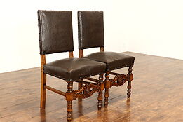 Pair of Italian Antique Leather Dining, Desk or Library Chairs #42180