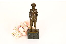 Bronze Sculpture Young Farm Boy Antique Statue on Marble Base, Tuckoff #42018