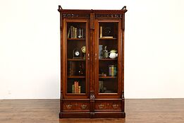 Victorian Eastlake Antique Carved Walnut & Burl Office Library Bookcase #41138