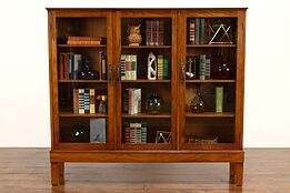 Arts & Crafts Mission Oak Vintage Triple Office or Library Bookcase #41297