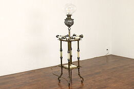 Victorian Antique Piano or Organ Lamp, Electrified, Onyx Mounts #41339