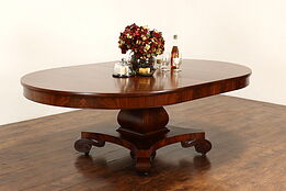 Empire Antique 5' Round Mahogany Dining Table, 6 Leaves Opens 12' Cowan #41627