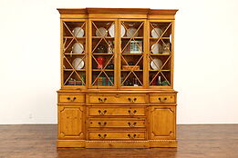 Farmhouse Pine Breakfront Vintage China Cabinet or Bookcase, Saginaw #39351