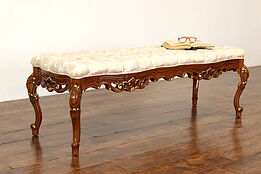 French Rococo Design Vintage Carved Fruitwood Hall or Boudoir Bench #42114