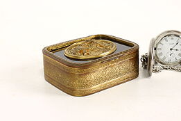 French Antique Bronze & Cobalt Blue Glass Trinket or Jewelry Box #42250