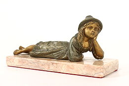 Young Woman Relaxing Sculpture Antique Statue, Marble Base #41922