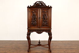 Renaissance Antique Bar or China Cabinet or Cupboard, Carved Parrots #42155