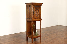 Gothic Carved Oak & Hickory Antique One Door Bar or Hall Cabinet, Belgium #42295