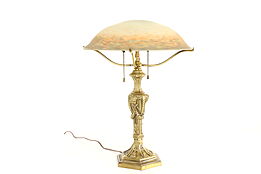 French Art Nouveau Antique Glass & Brass Desk Lamp, Luneville Muller Fres #42117