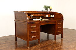 Traditional Antique Oak Roll Top 66" Office or Library Desk, Clemco #40069