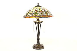 Stained Glass Shade Vintage Office or Library Desk Lamp, Quoizel #41696