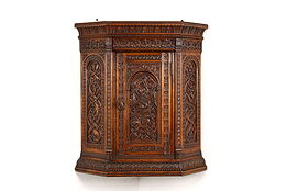 Renaissance Antique English Corner Cabinet, Carved Sorcerer & Dragons #42365