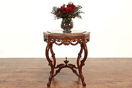 Walnut Antique Carved Lamp, Center or Hall Table, Black Marble Top #41756