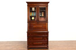 Victorian Eastlake Antique Walnut Drop Front Secretary Desk & Bookcase #40676