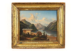 Lake Achen Tyrol Austria Antique Original Oil Painting 1647 Signed 16.5"  #41496