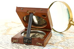Boussole Alidade Antique Walnut & Brass French Folding Sighting Compass #41963