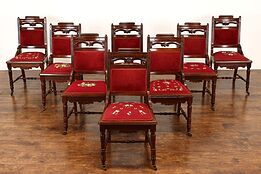 Set of 8 Victorian Eastlake Antique Walnut & Needlepoint Dining Chairs #42198