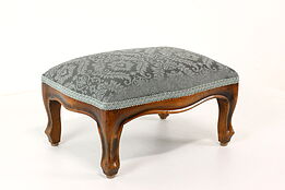 Country French Carved Antique Farmhouse Footstool, New Upholstery #41658