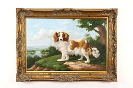 Brittany Spaniel Hunting Dog Vintage Original Oil Painting, Juno 44.5" #41896