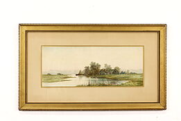 Farmhouse on Riverbank Antique Print after Harlow 29" #42477