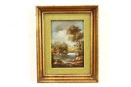 Woman on Riverbank Vintage Oil Painting, Wilkes 10" #41916