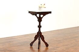 Victorian Eastlake Antique Table, Plant Stand, Sculpture Pedestal, Marble #42480