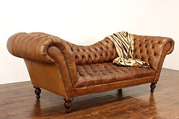 Chesterfield Tufted Leather Vintage Traditional Sofa, Birch Legs  #41745