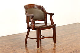 Traditional Antique Mahogany & Leather Banker, Office or Desk Chair #40799