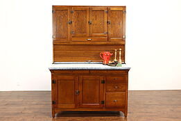 Farmhouse Antique Oak Kitchen Pantry Cupboard Hoosier Cabinet, Sellers #42469