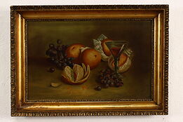 Victorian Antique Still Life Fruit & Glass Original Oil Painting 24.5" #41442