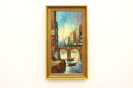 Venice Canal & Gondolas Vintage Original Oil Painting, Helm 28" #42094
