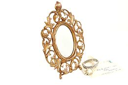 Victorian Antique Bronze Finish Ornate Wall Hanging or Tabletop Mirror #42085