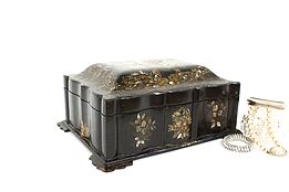 Victorian Antique Papier Mache & Pearl Jewelry Chest or Keepsake Box #42061