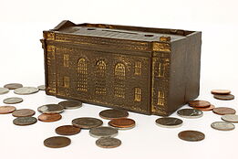 Victorian Cast Iron Antique Harleysville National Bank Coin Bank #42347