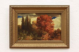 Autumn Forest & Blue Sky Antique Original Oil Painting, Voges 15" #42078