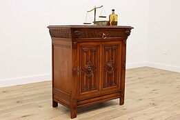 Renaissance Antique Carved Oak Bar, Hall, Bathroom, Pantry Cabinet #42049