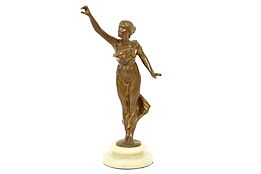 Art Deco Bronze Statue Antique Dancer Sculpture, Onyx Base #41484
