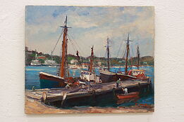 Gloucester MA Fishing Boats Vintage Original Oil Painting, Civale 24" #42074