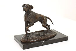 Farmhouse Vintage Bronze Pointer Hunting Dog Sculpture, Marble Base #42075