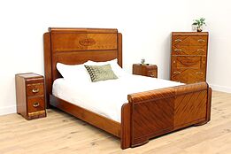 Art Deco Waterfall Design Vintage 4 Pc. Bedroom Set, Queen Size Bed #41301