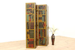 Hand Painted Vintage 4 Panel Room Divider Screen with Classic Books #42076