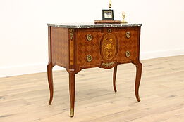 French Design Antique Marquetry Marble Top Hall Console or Chest #42042