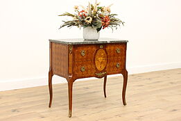 French Design Antique Marquetry Marble Top Hall Console or Chest #42553