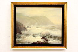 California Coastline Vintage Original Oil Painting, Page 35.5"  #41648