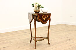 Cloverleaf Antique Marquetry Drop Leaf End or Lamp Table, Hall Console #42517
