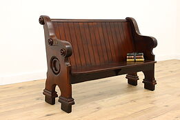 Farmhouse Carved Walnut & Pine Antique Church Pew or Hall Bench #42290