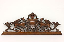 Renaissance Antique Architectural Salvage Oak Crest, Carved Griffins #42518