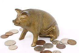 Farmhouse Antique Bronze Finish Cast Iron Pig Sculpture Coin Bank #42407