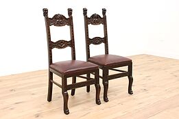 Pair of Renaissance Antique Leather Dining, Desk or Library Chairs #42032